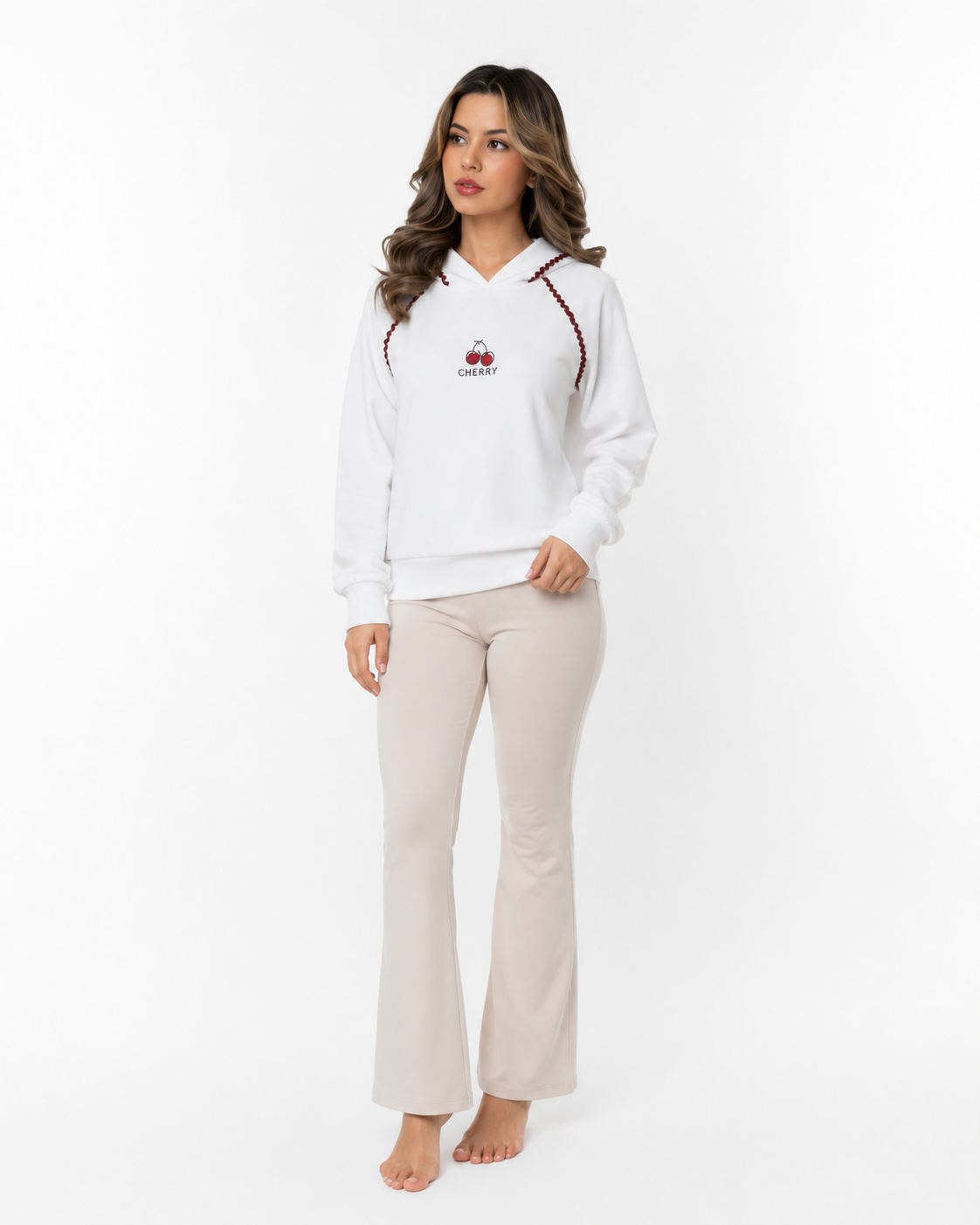 Women’s White Cherry Embroidered Hoodie thumb 2