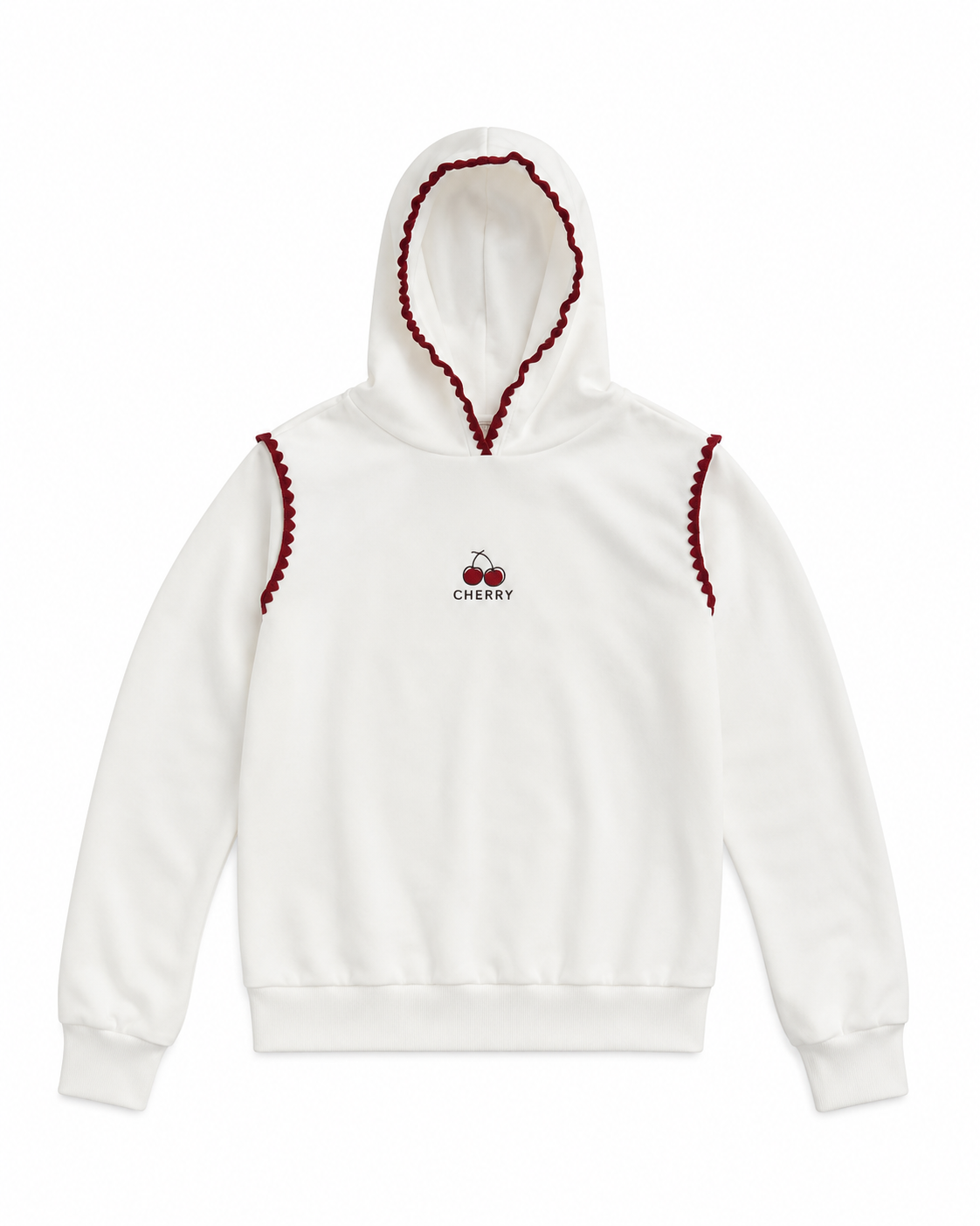 Women’s White Cherry Embroidered Hoodie
