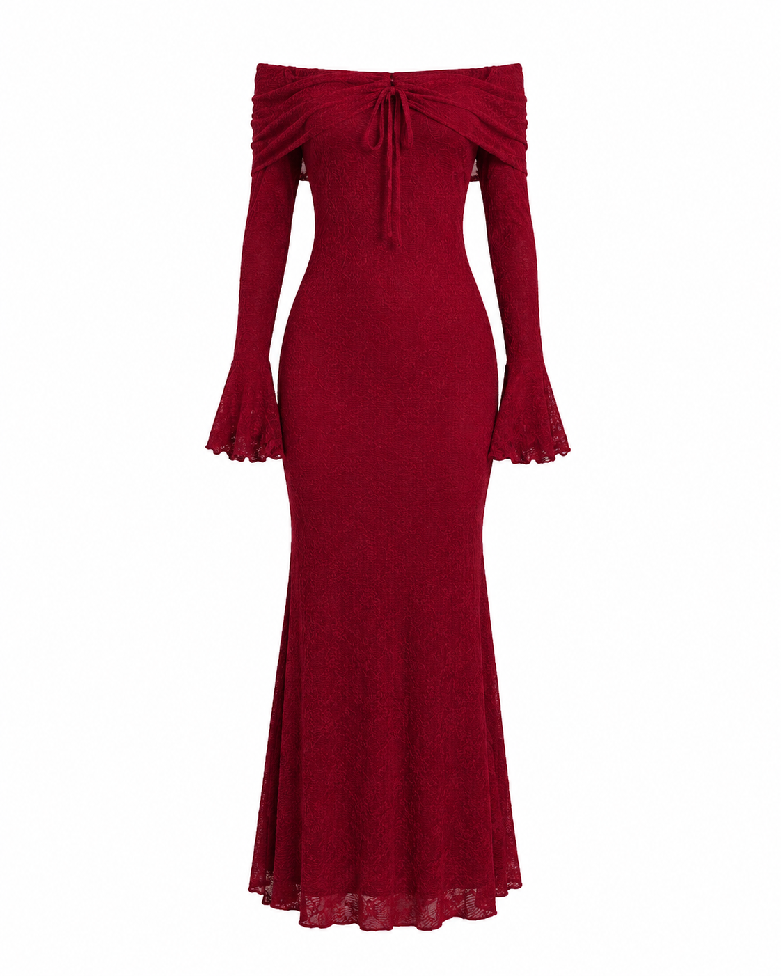 Women Off Shoulder Long Sleeve Front Tie Bodycon Maxi Dress