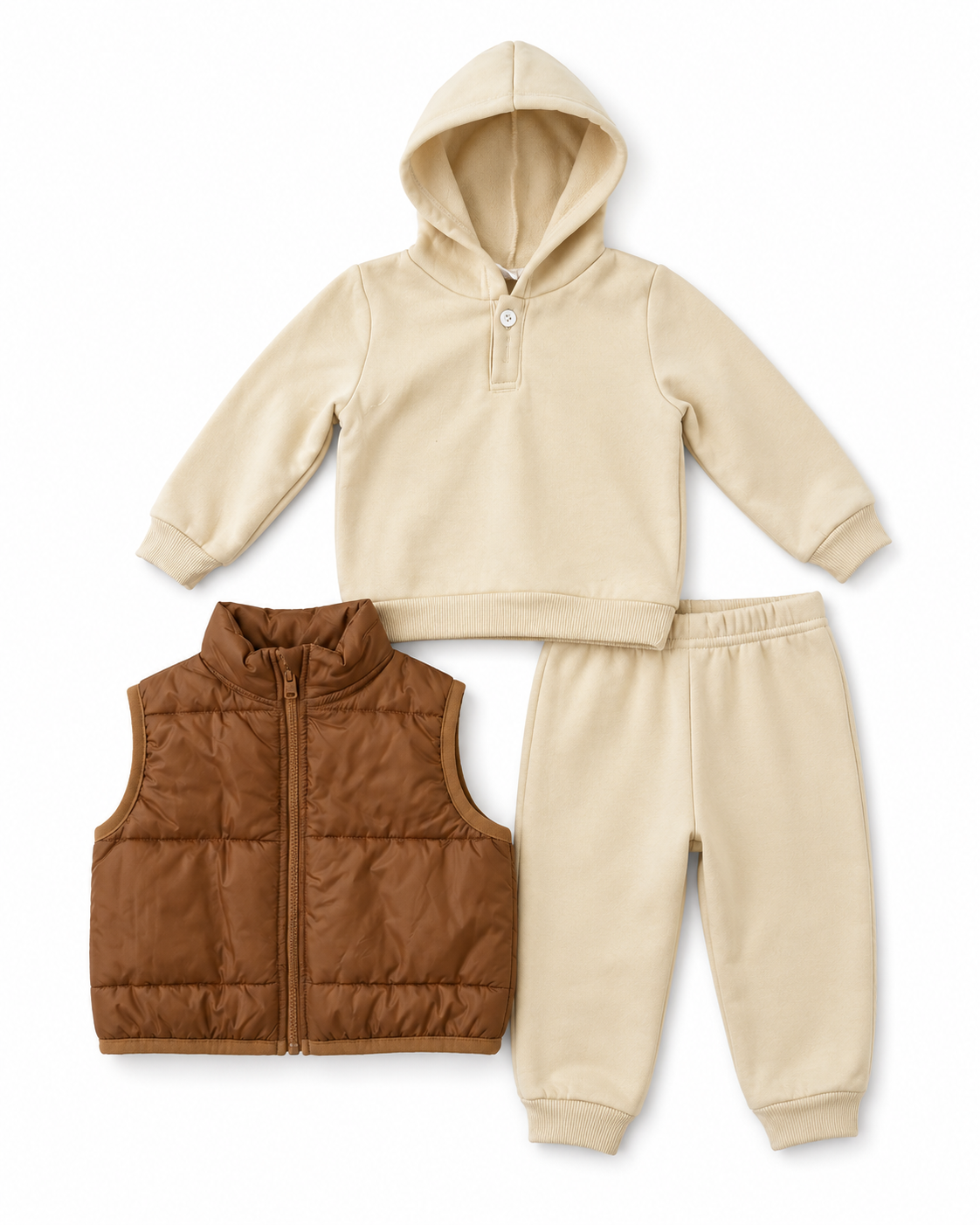 Baby 3 Pieces Hoodie, Jogger Pants & Puffer Vest Set