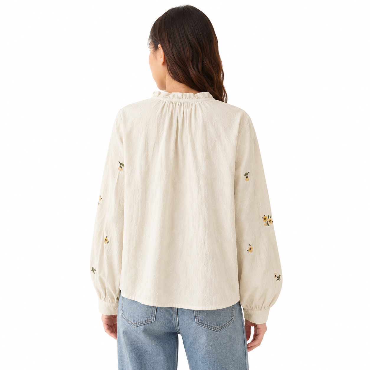 French Style Lace Trim Embroidered Floral Blouse thumb 3