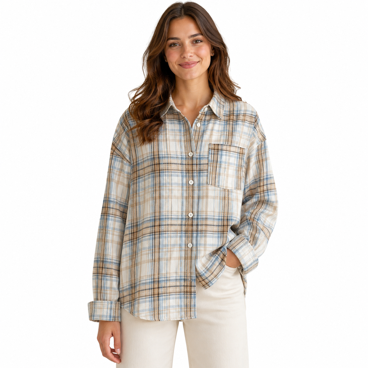 Women’s Oversized Plaid Button-Up Shirt thumb 2