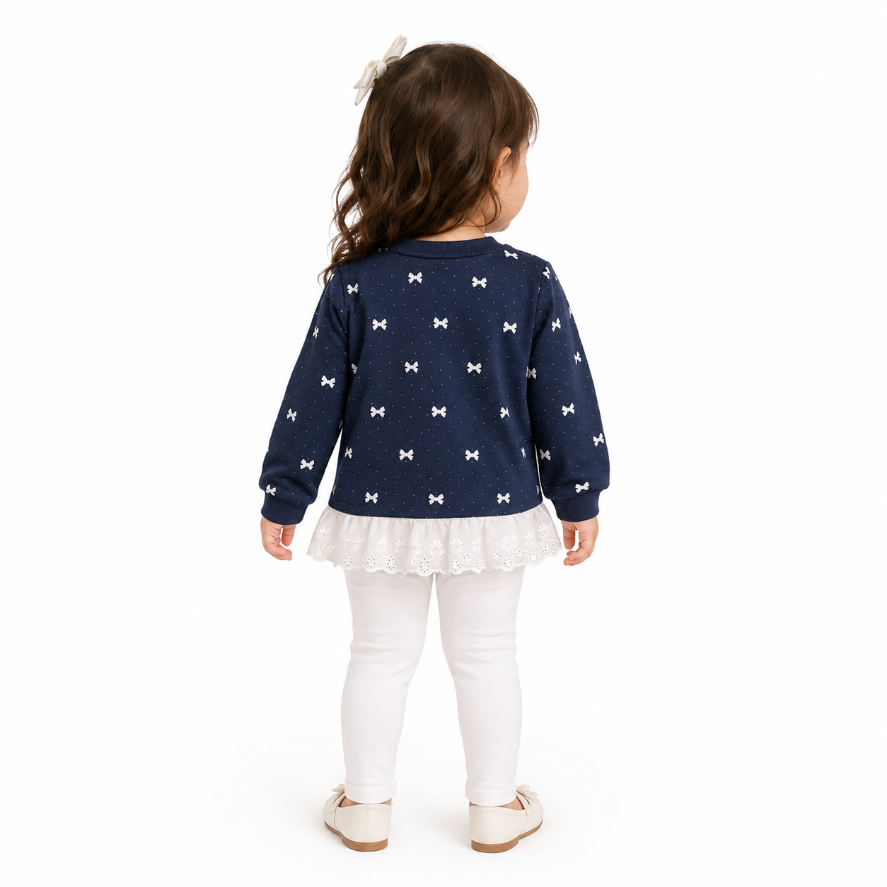 Baby Girls Bow Print Lace Hem Long Sleeve Top thumb 3
