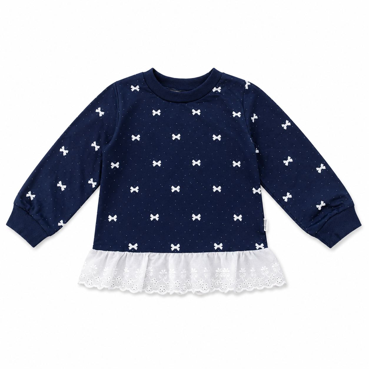 Baby Girls Bow Print Lace Hem Long Sleeve Top