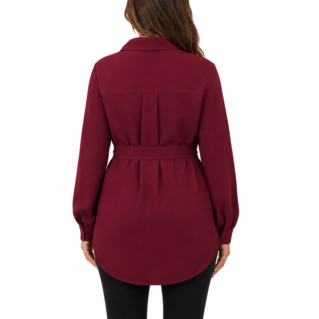 Women’s Burgundy Belted Shirt Blouse thumb 3