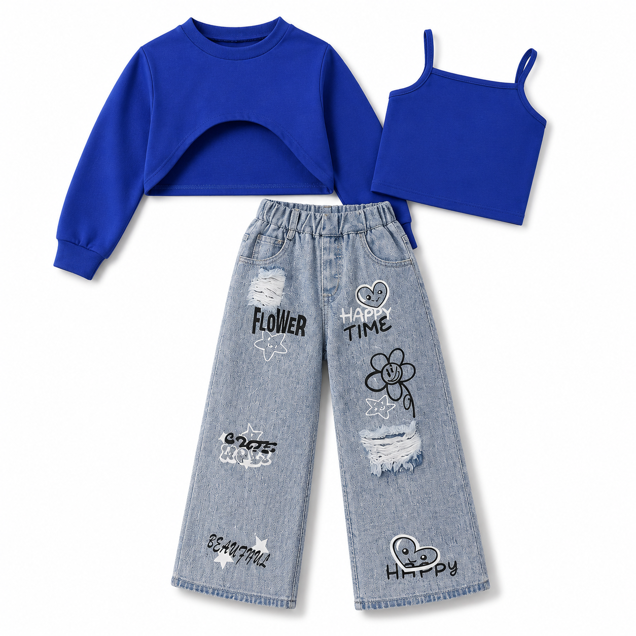 3pcs Toddler Girls Royal Blue Outfit Set