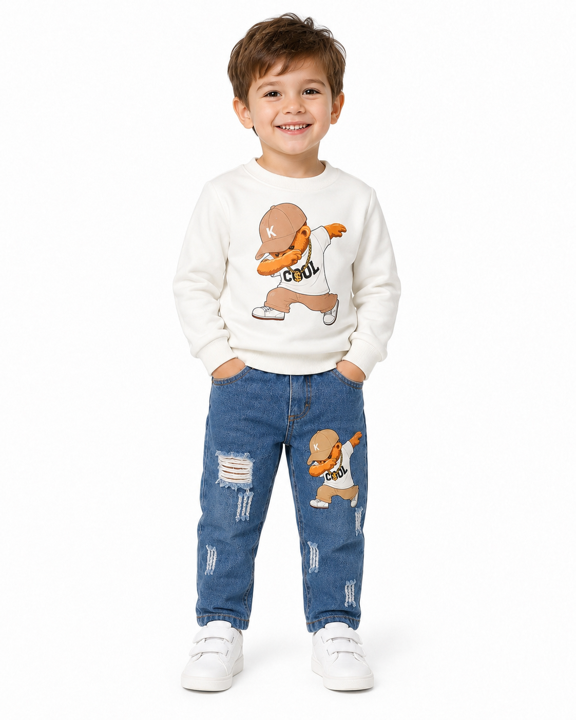 Baby Boys Cartoon Sweatshirt & Denim Pants Set thumb 2