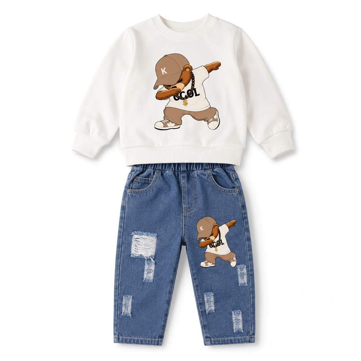 Baby Boys Cartoon Sweatshirt & Denim Pants Set