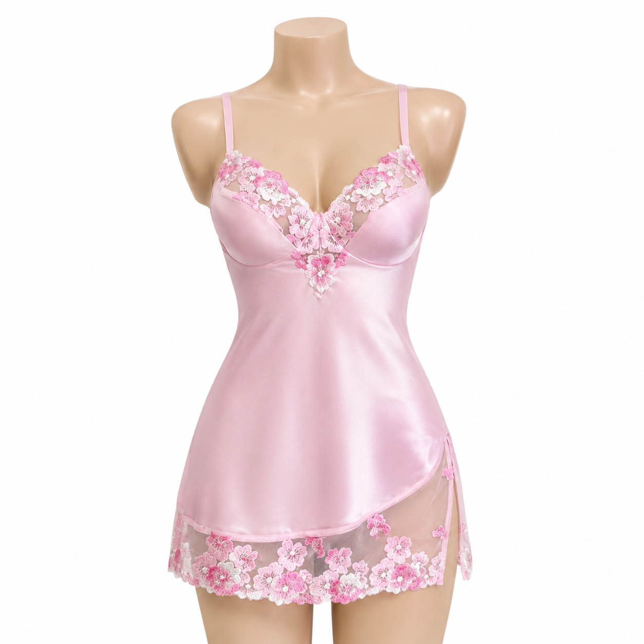 Women’s Pink Satin Embroidered Nightgown Set thumb 2