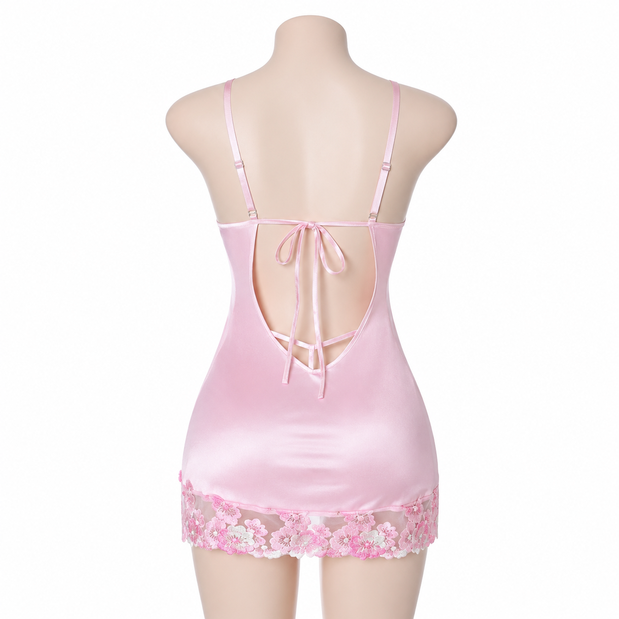 Women’s Pink Satin Embroidered Nightgown Set thumb 3