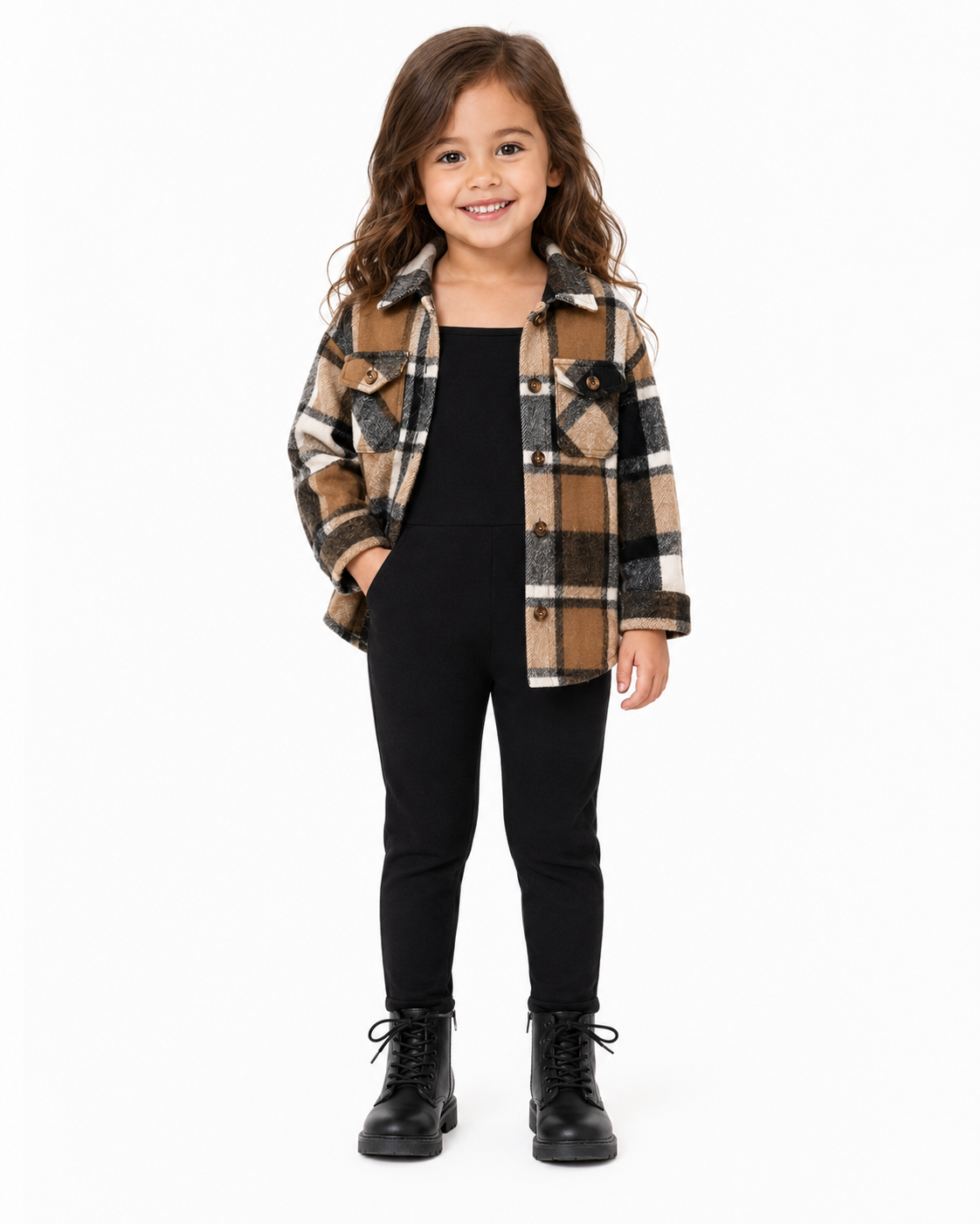 Kids 2pcs/Set Toddler Girls’ Vintage Plaid Shacket and Casual Jumpsuit thumb 2