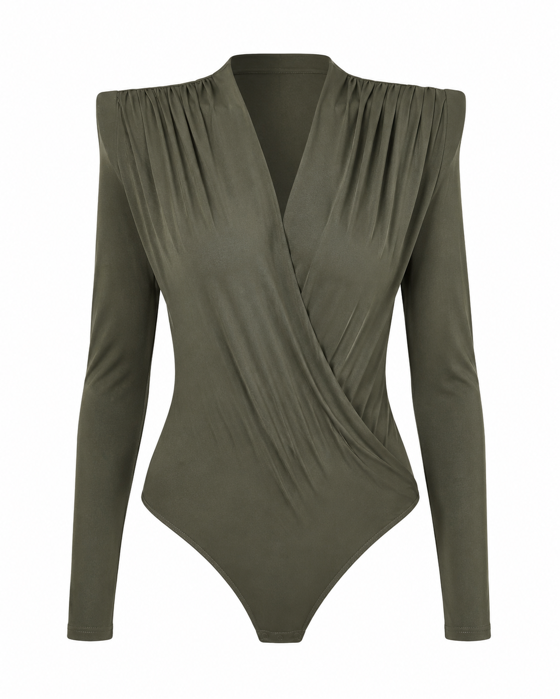 Elegant Solid Color Long Sleeve Wrap Front Bodysuit