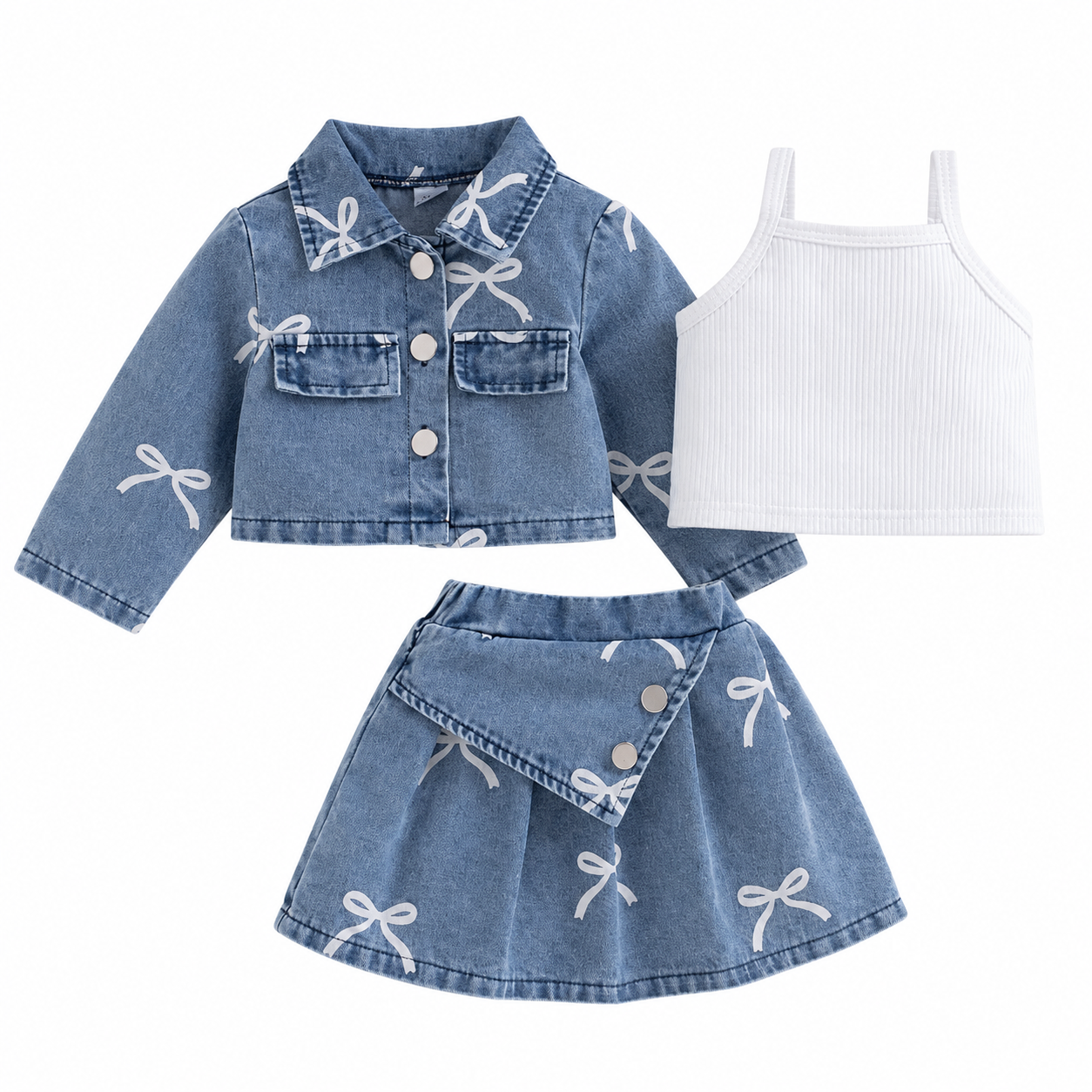 3pcs Baby Girl Denim Set / Cute Blue Outfit