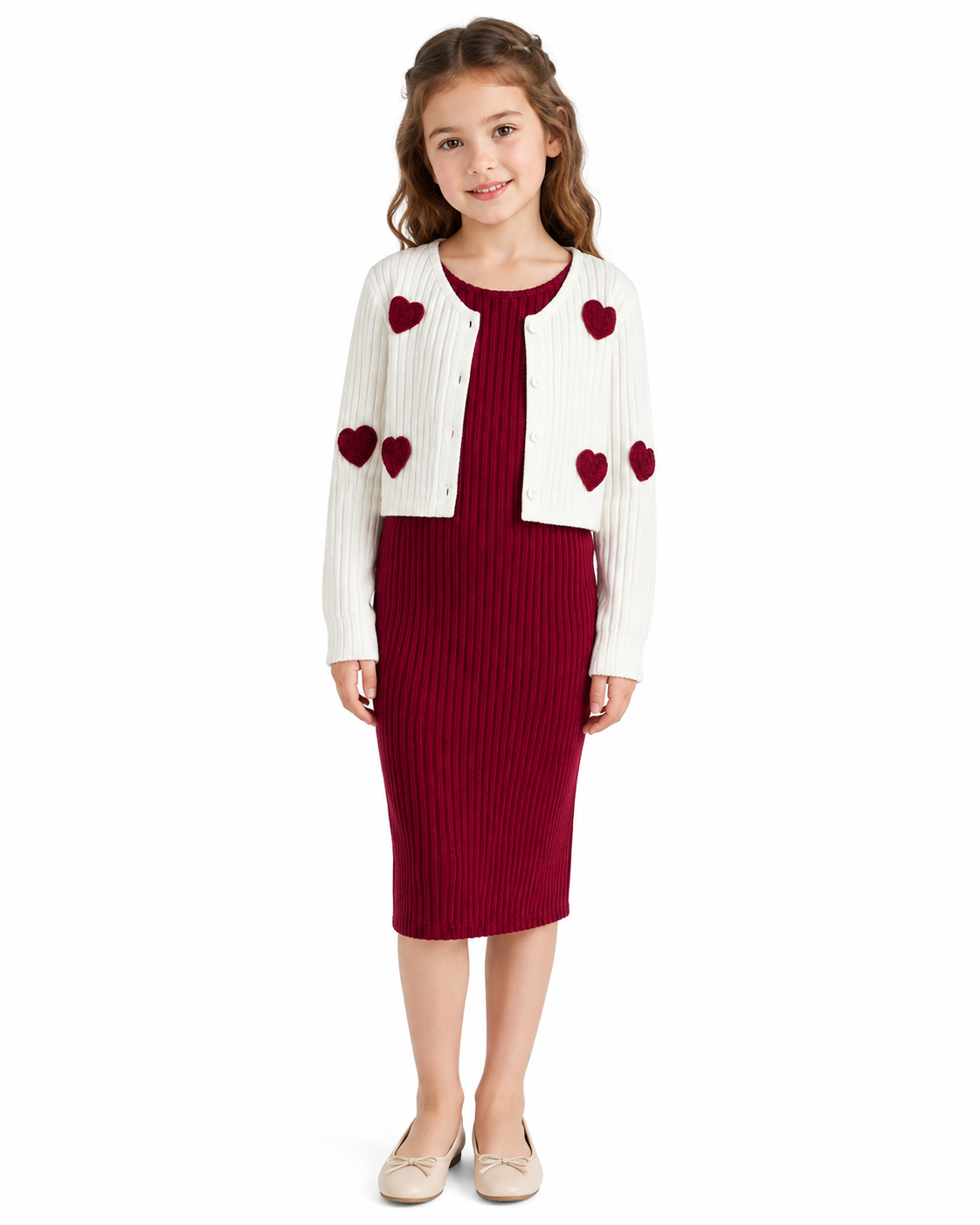 Girls Red Heart Cardigan & Dress Set thumb 2