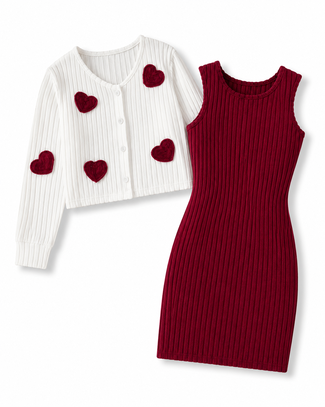 Girls Red Heart Cardigan & Dress Set