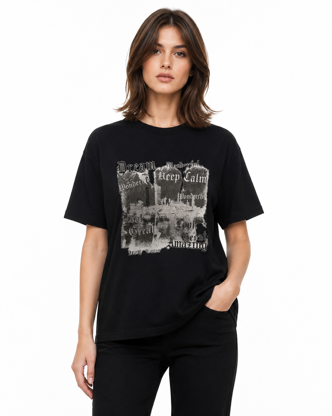 Women Black Graphic T-Shirt thumb 2