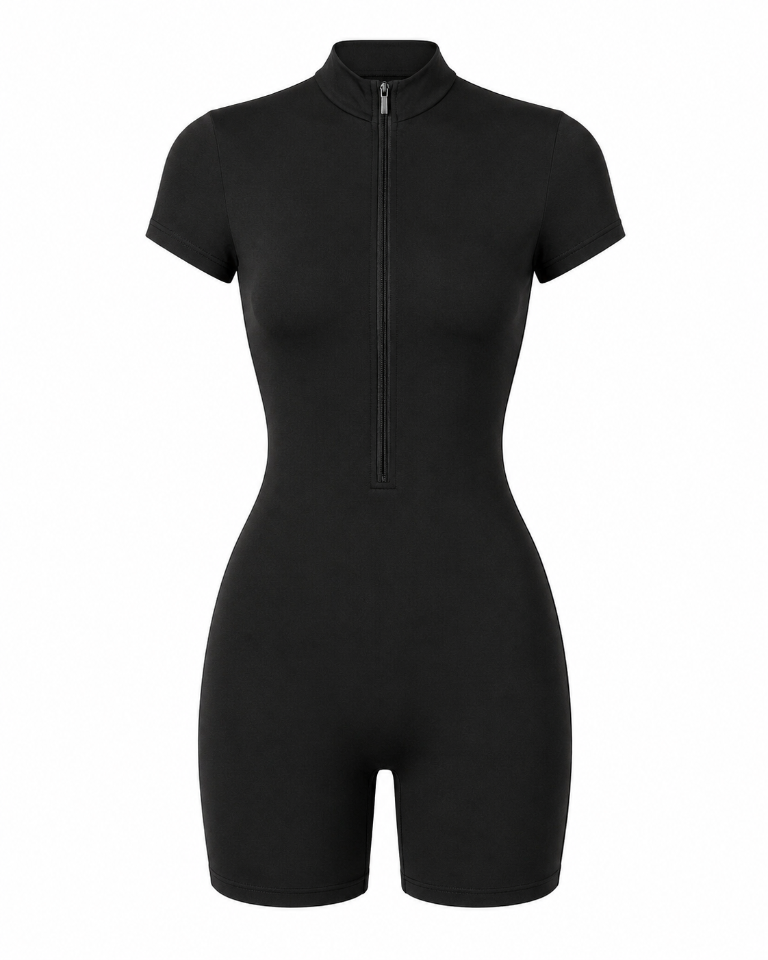 Women’s Black Zip-Up Short Sleeve Swim Romper