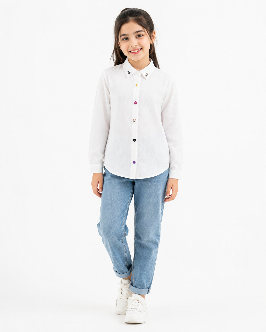 White Long Sleeve Button-Up Shirt thumb 2