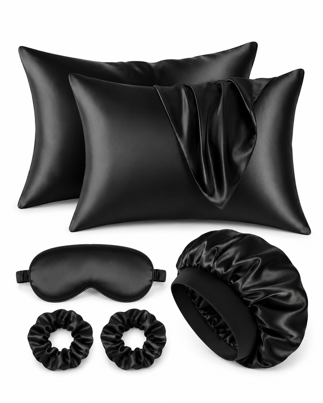 6pcs Black Satin Sleep Set