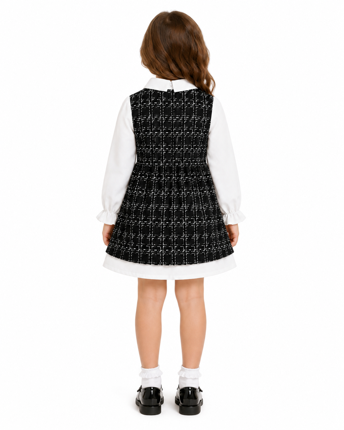 Girls Black & White Plaid Layered Dress thumb 3