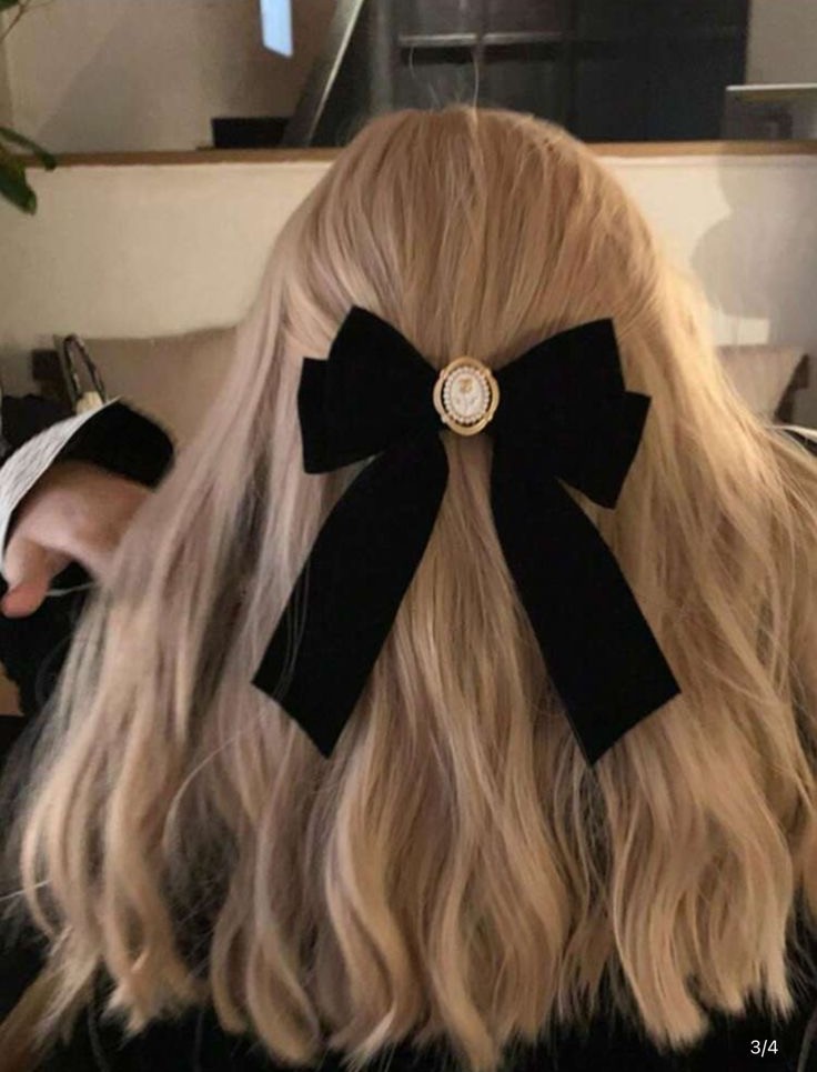 Black Velvet French Bow Hair Clip thumb 2