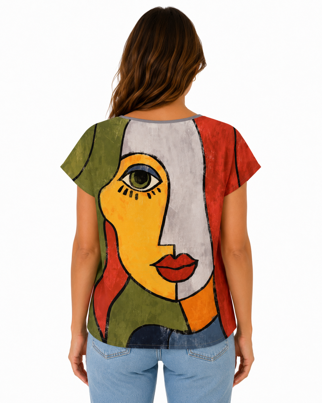 Women’s Multicolor Portrait Print V-Neck Shirt thumb 3