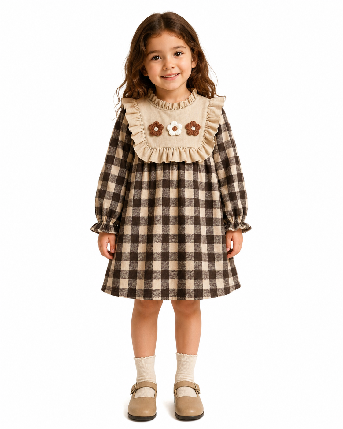 Girls Plaid Floral Long Sleeve Dress thumb 2