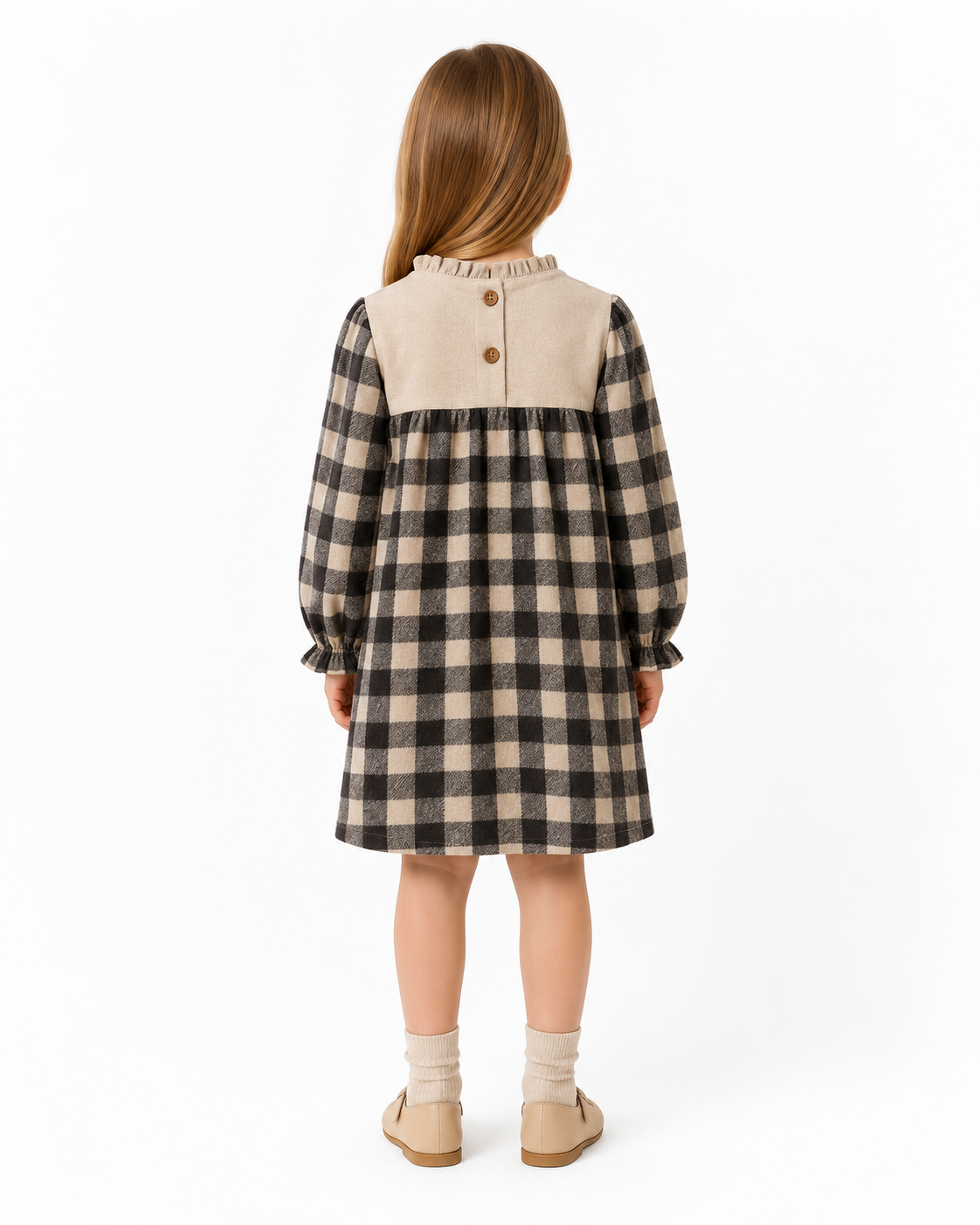 Girls Plaid Floral Long Sleeve Dress thumb 3