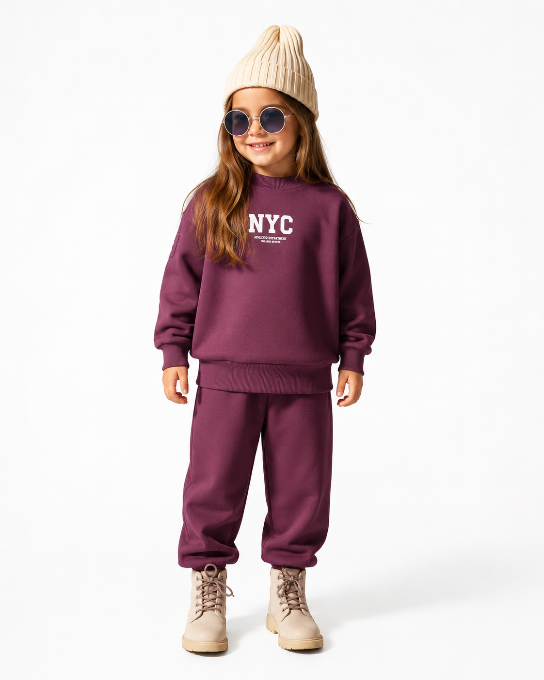 Girls Burgundy Sweatshirt & Jogger Pants Set thumb 2
