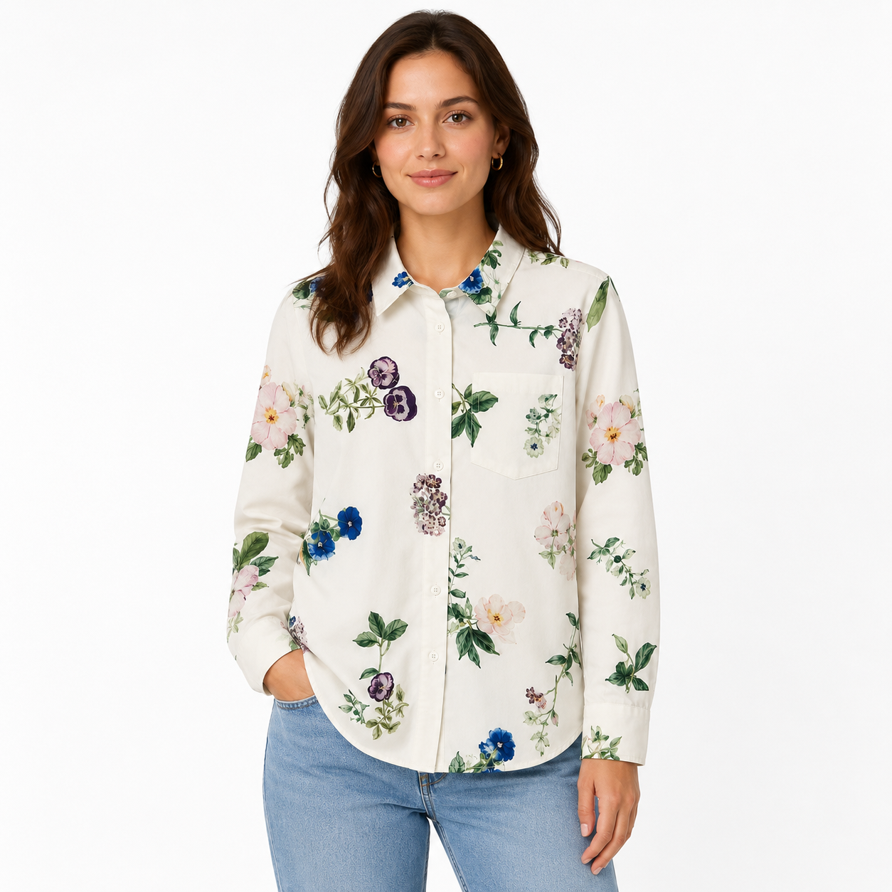 Women’s White Floral Button-Up Shirt thumb 2