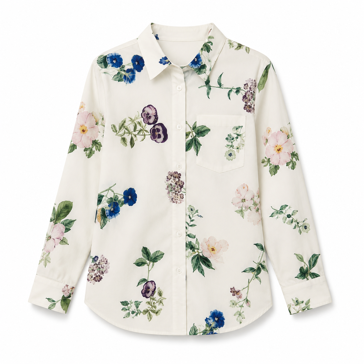 Women’s White Floral Button-Up Shirt