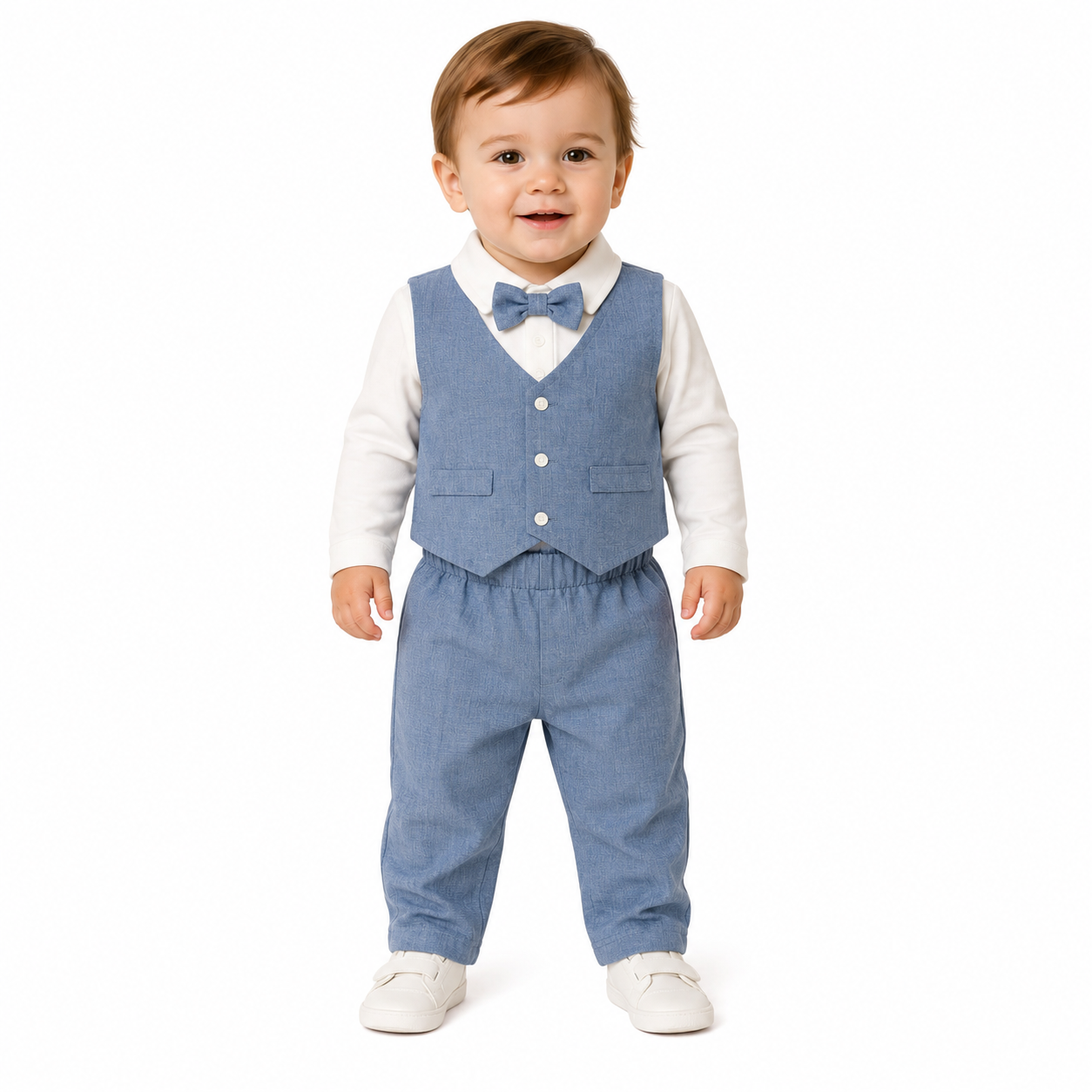 Baby Boys Formal 4pcs Outfit Set with Bodysuit, Bow Tie, Vest and Pants thumb 2