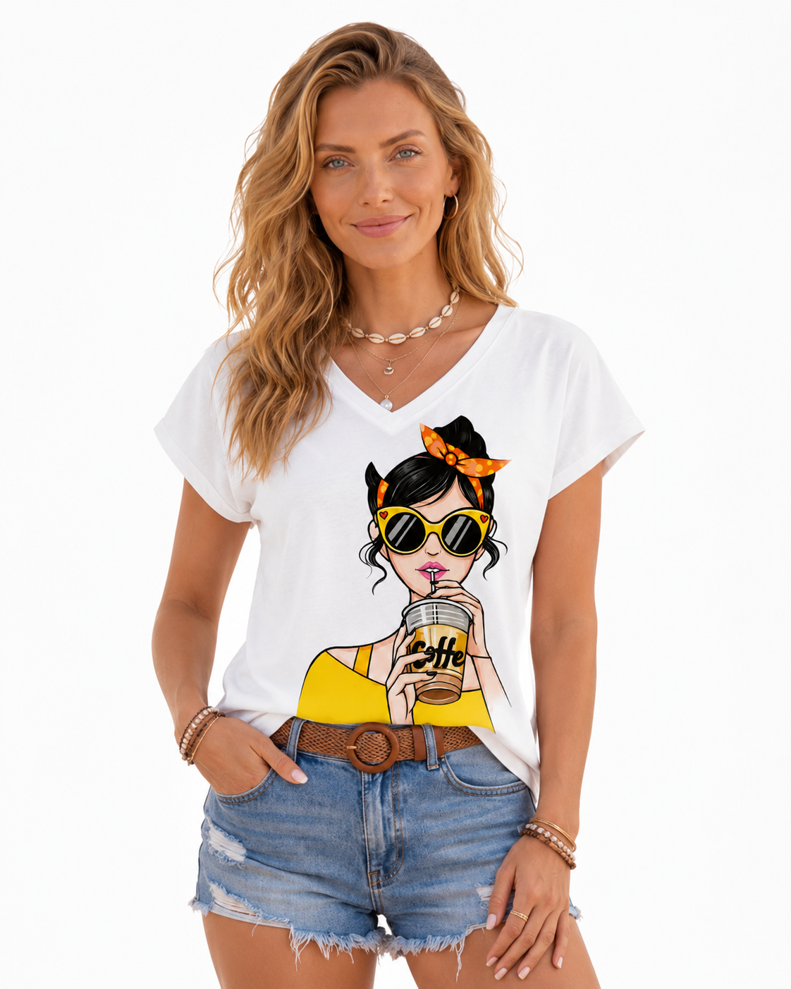 Casual Cute Yellow Girl Graphic Women Shirt, Suitable For Summer thumb 2