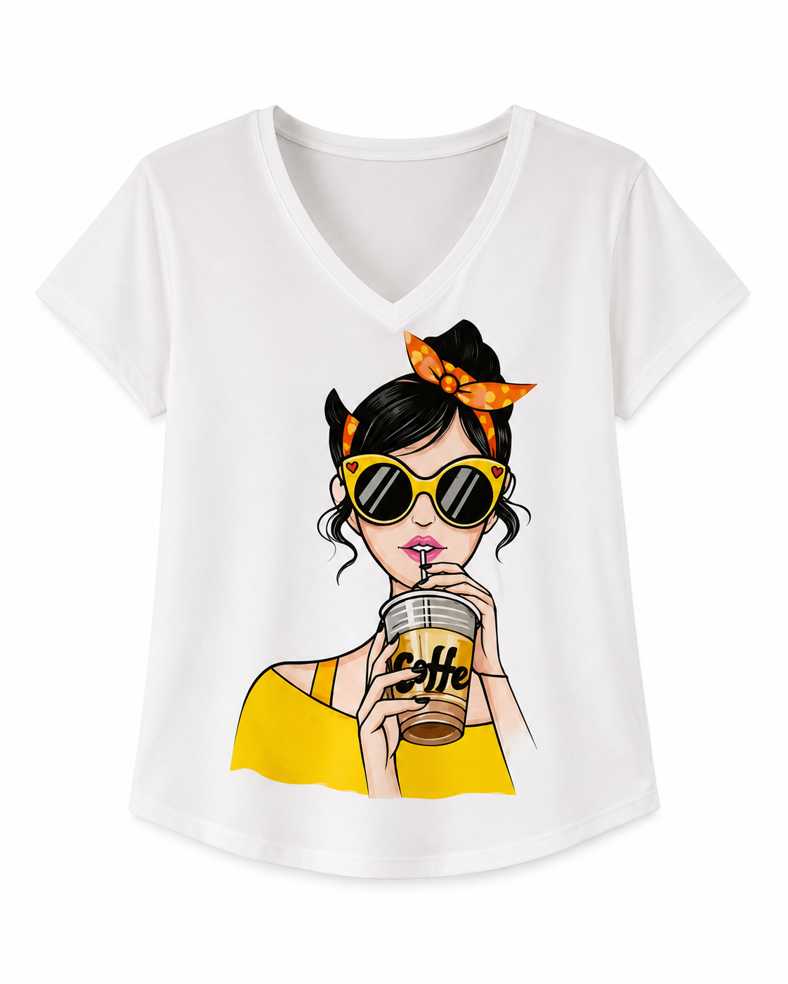 Casual Cute Yellow Girl Graphic Women Shirt, Suitable For Summer