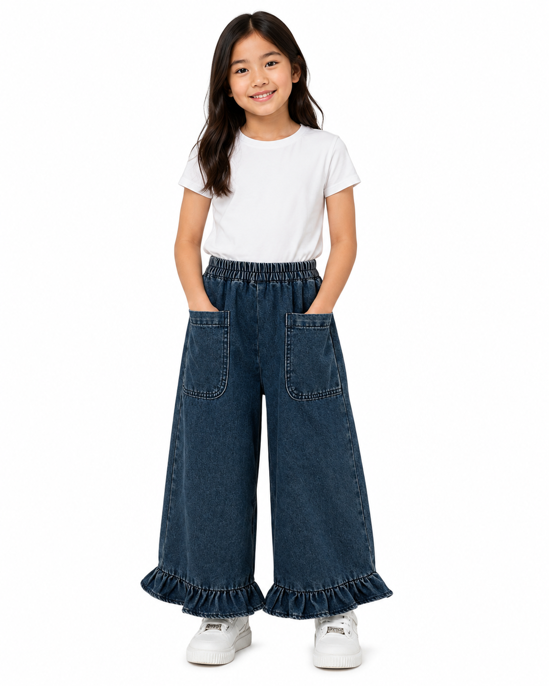 Kids Young Girl Washed Casual Loose Cute Denim Jeans thumb 2