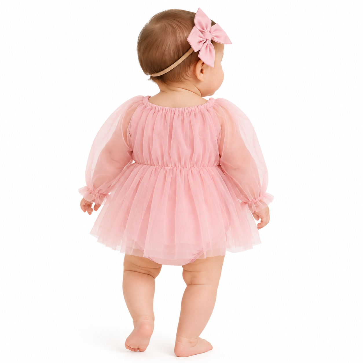 Baby Girl Contrast Lace Flounce Sleeve Mesh Overlay Bodysuit & Headband thumb 3