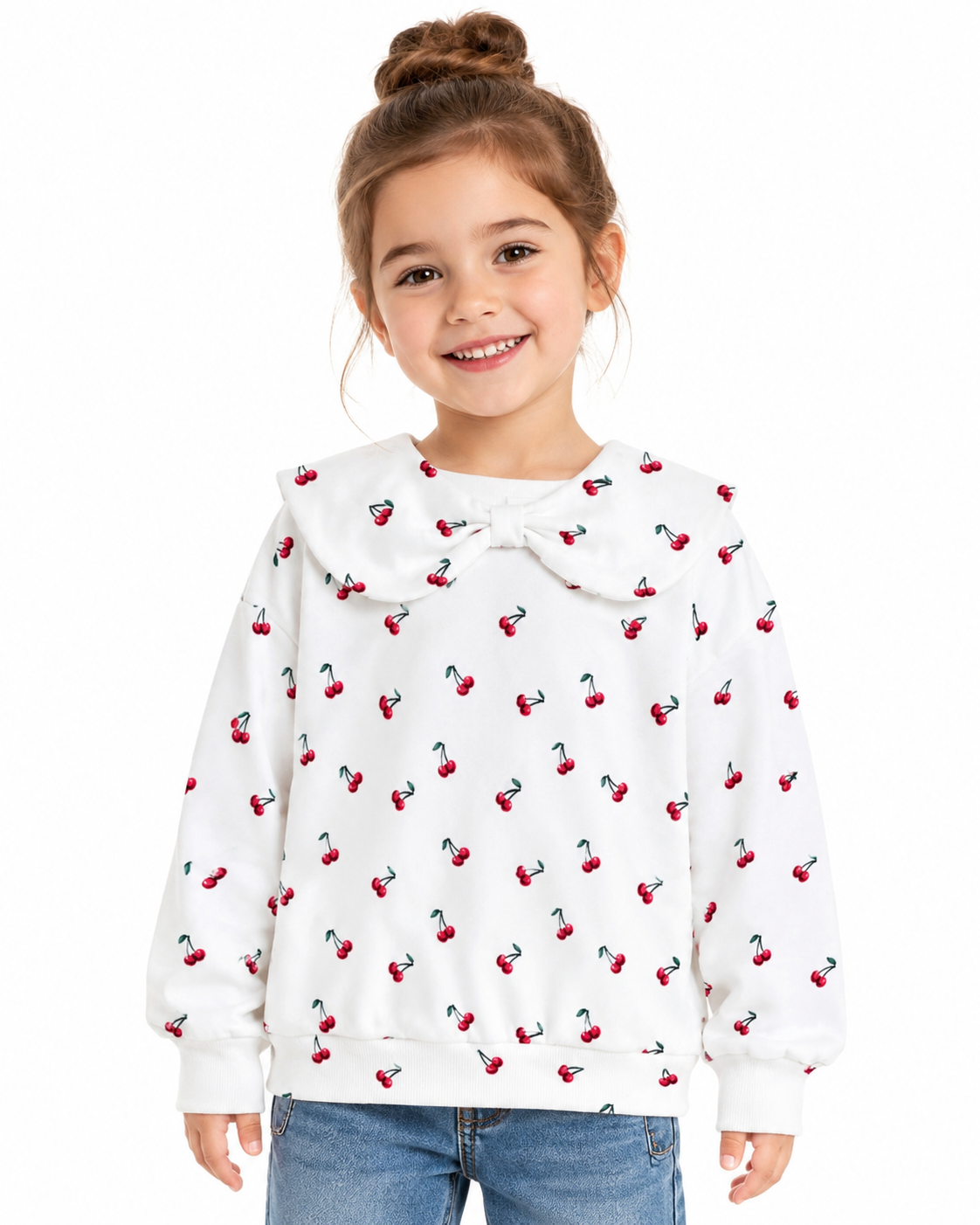 Young Girl Loose Fit Casual Comfortable Cherry Pattern Sweatshirt, Autumn/Winter thumb 2