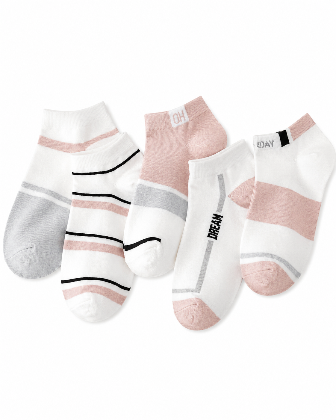5 Pairs Women’s Striped Pattern Breathable Fashion Ankle Socks, Suitable For Daily Wear