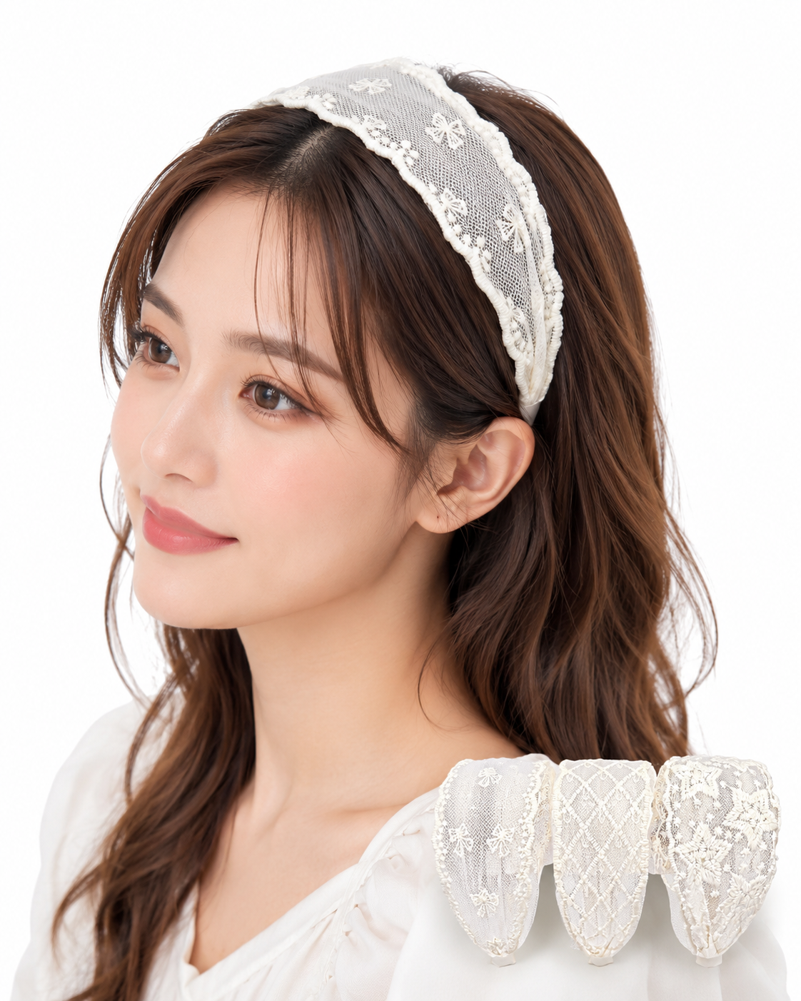 3pcs Women’s Sweet Pastoral Style Mesh, Embroidered & Printed Wide-Brim Headband thumb 2