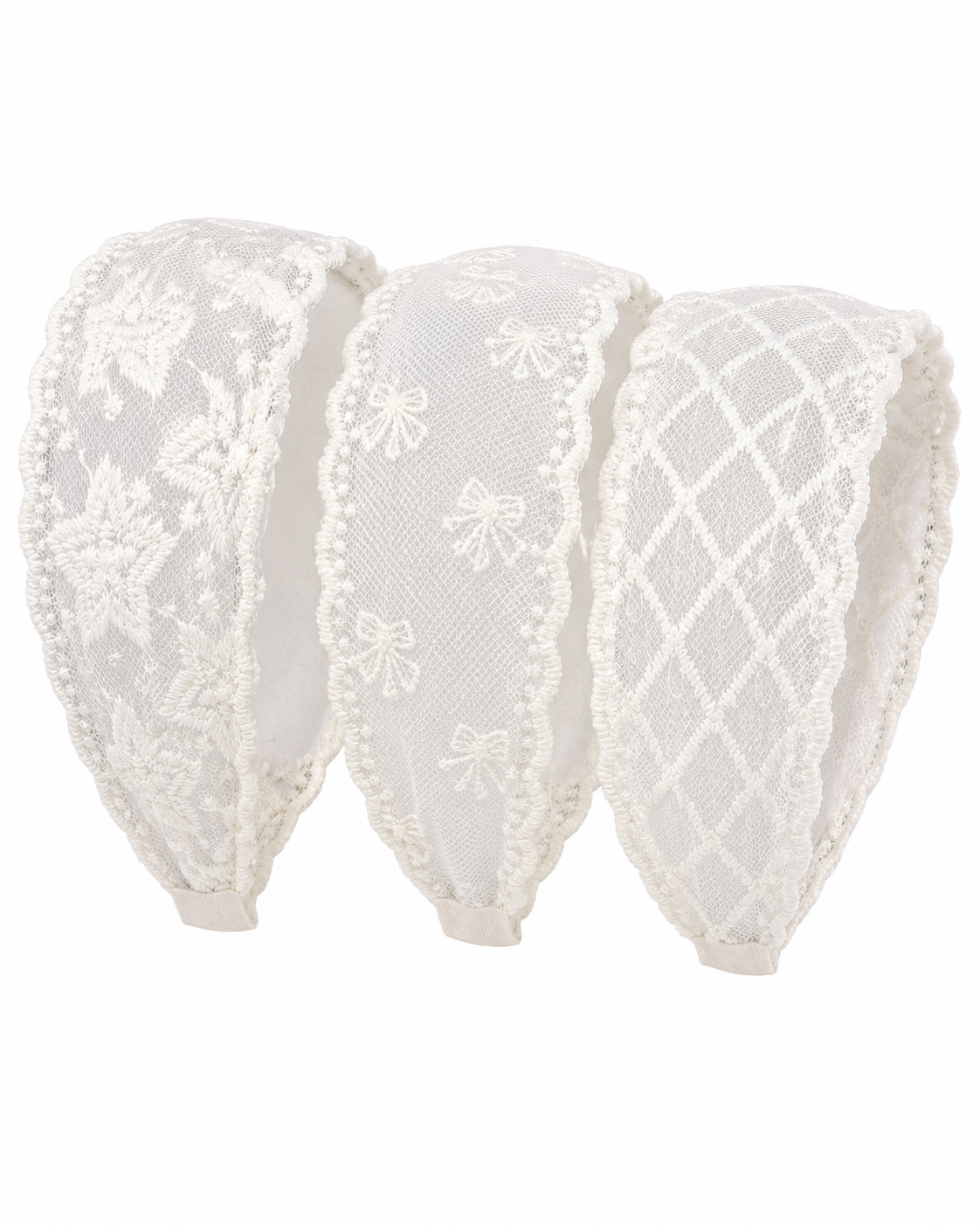 3pcs Women’s Sweet Pastoral Style Mesh, Embroidered & Printed Wide-Brim Headband