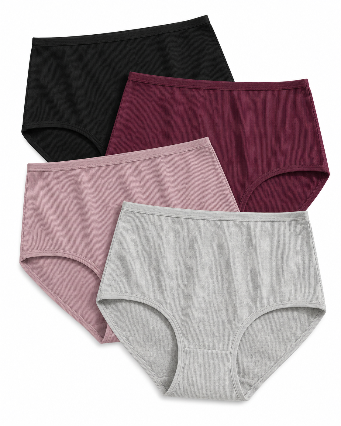 4pcs Pure Cotton High Waist Comfortable Ribbed Solid Color Women’s Briefs