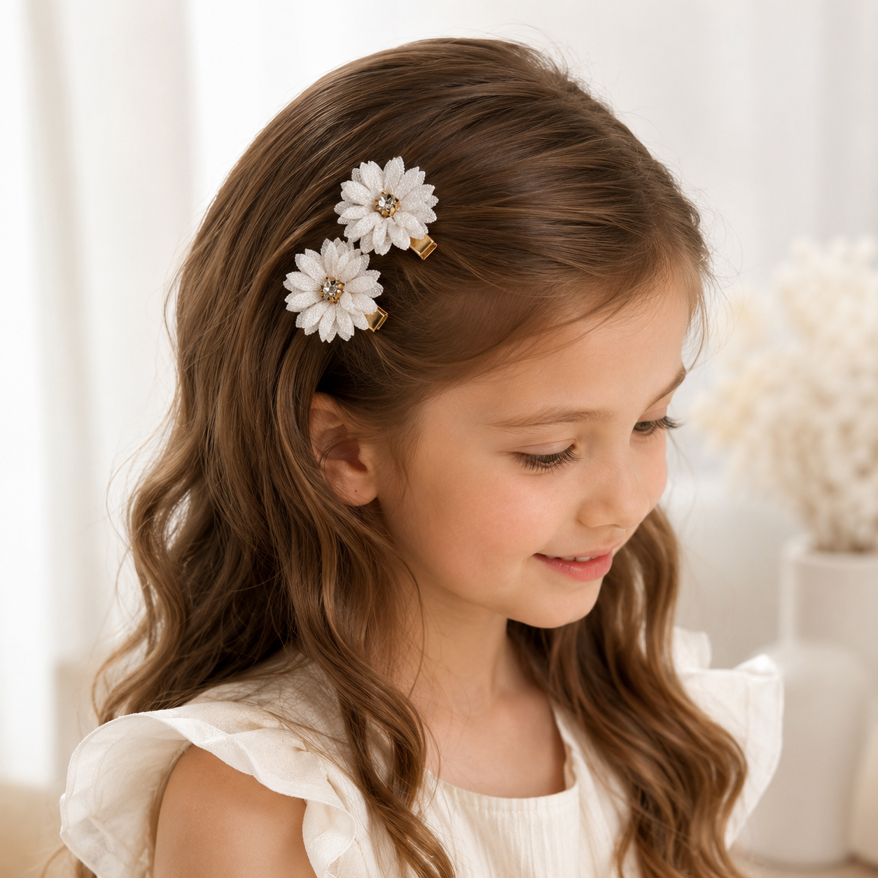 8pcs Flower Hair Clips With Rhinestone Decor thumb 2