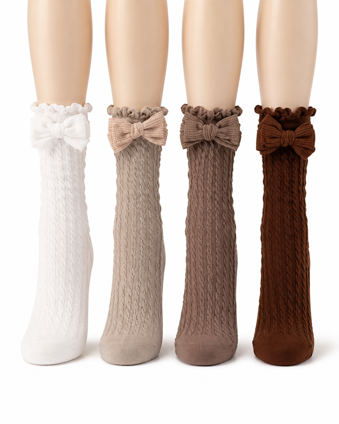4pcs Girls Bow Decor Cable Knit Knee High Socks thumb 2