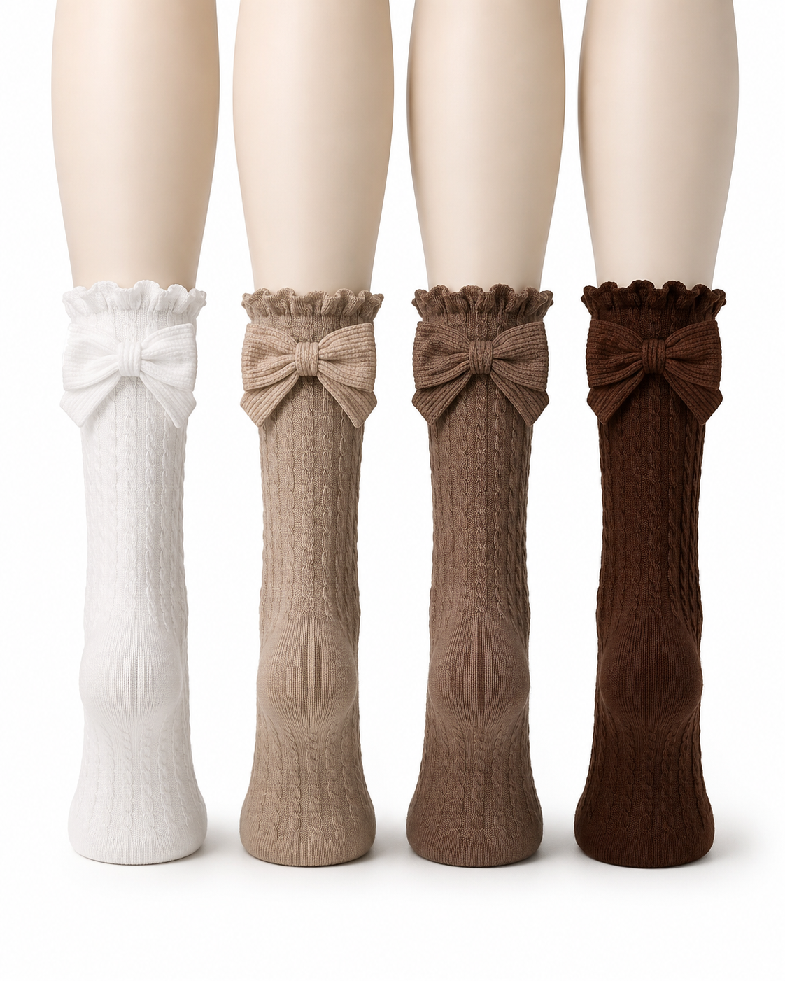 4pcs Girls Bow Decor Cable Knit Knee High Socks thumb 3