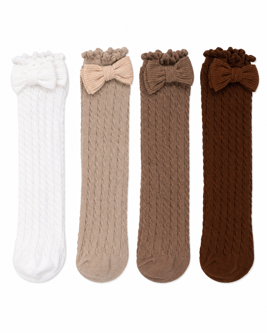 4pcs Girls Bow Decor Cable Knit Knee High Socks