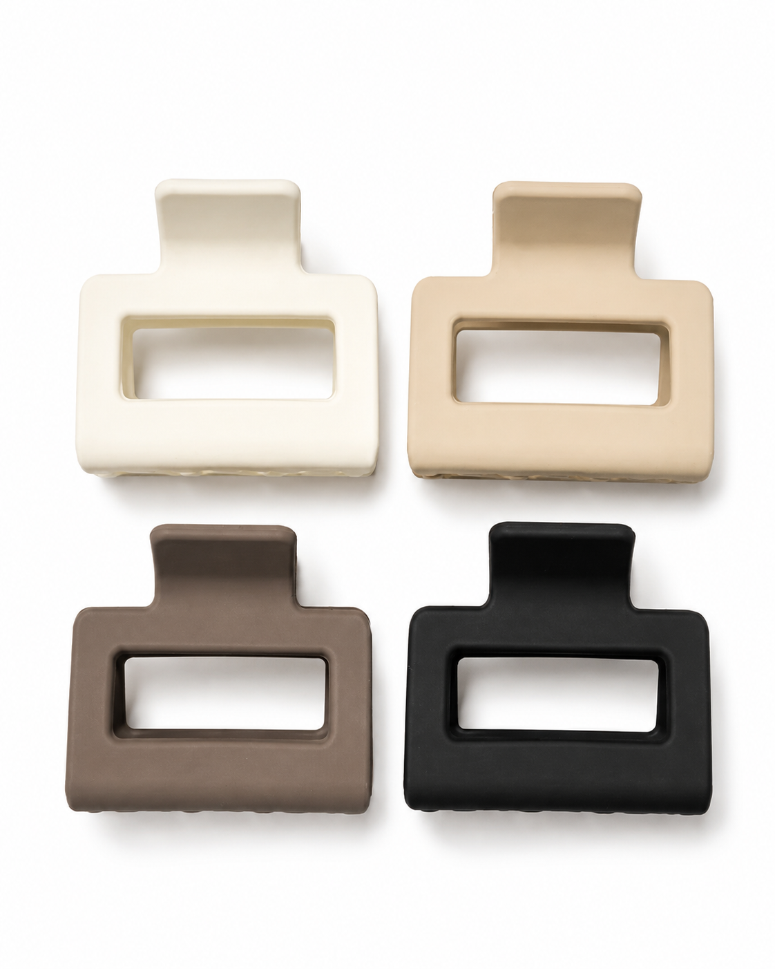 4pcs Medium Size Black, White, Brown, Khaki Square Lightweight Plastic Hair Claw Clips thumb 2