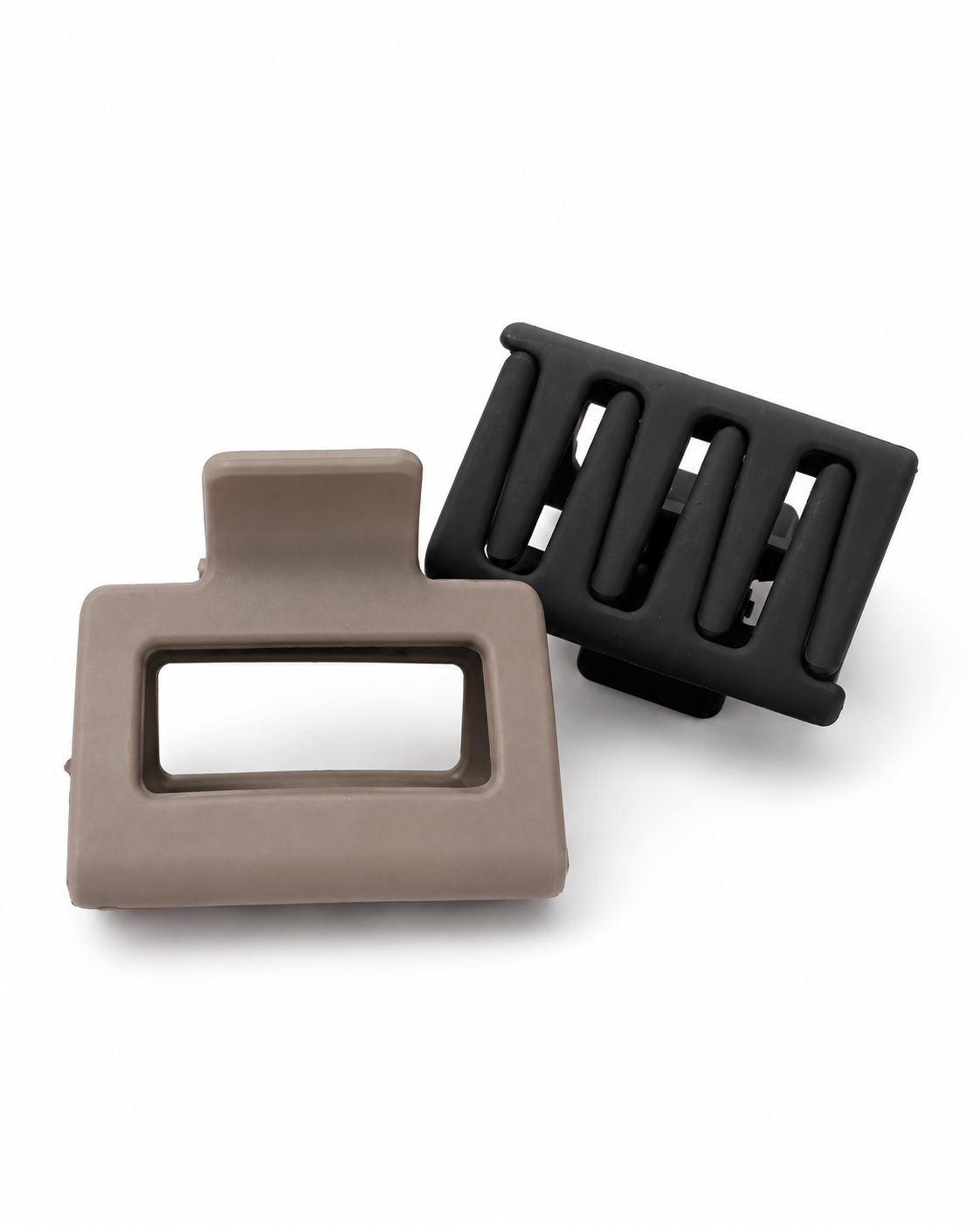 4pcs Medium Size Black, White, Brown, Khaki Square Lightweight Plastic Hair Claw Clips
