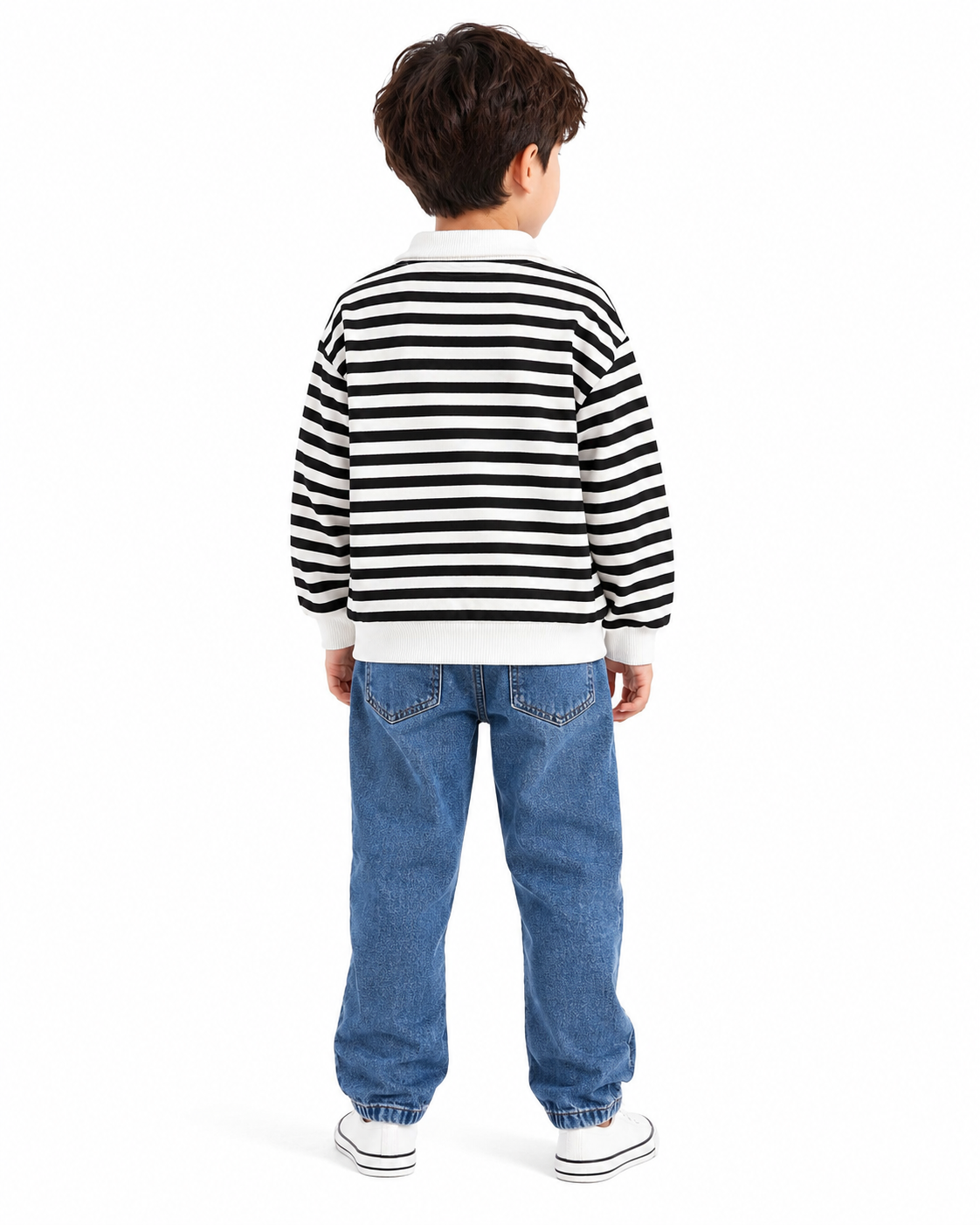 Young Boys Black & White Striped Half-Zip Sweatshirt thumb 3
