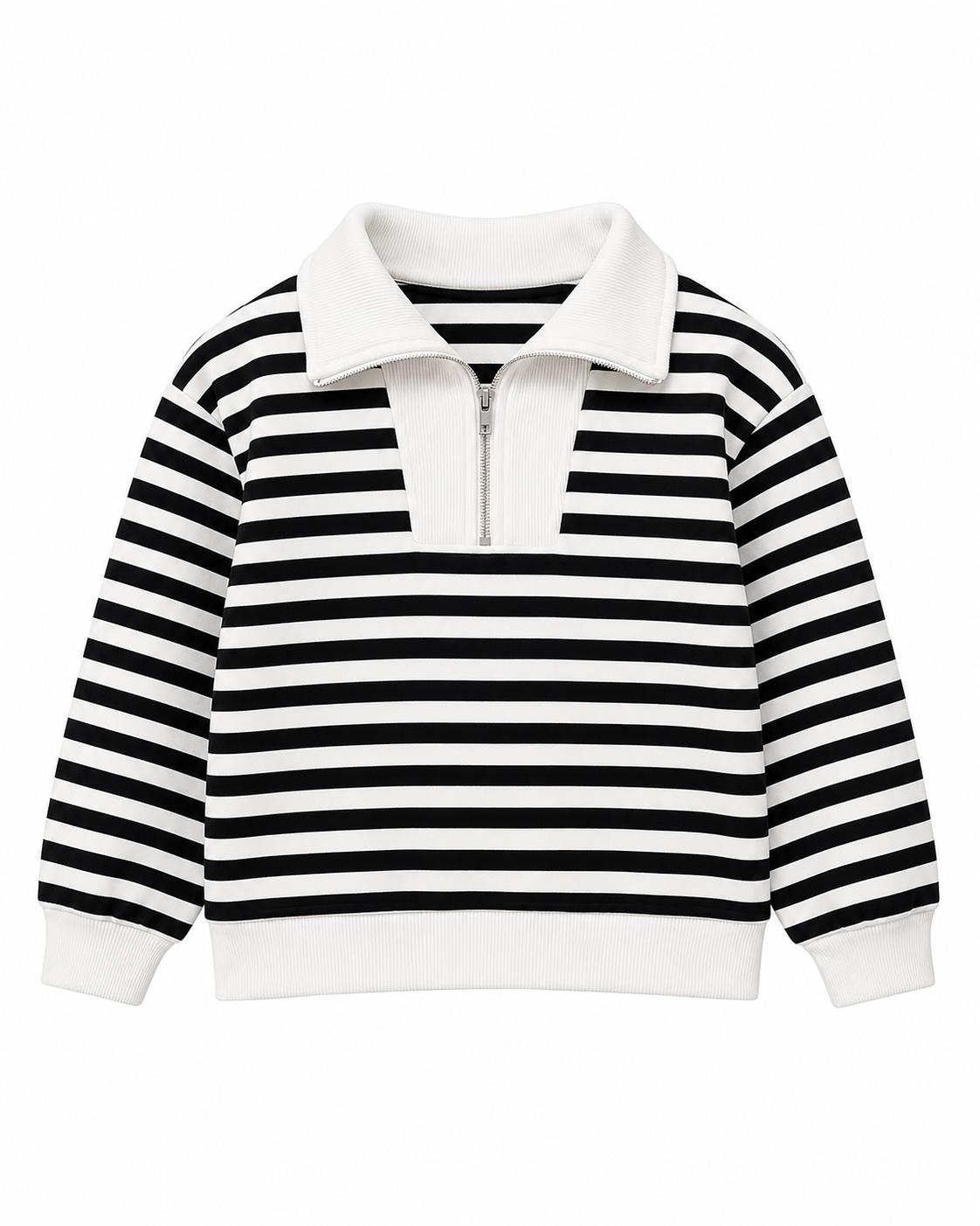 Young Boys Black & White Striped Half-Zip Sweatshirt