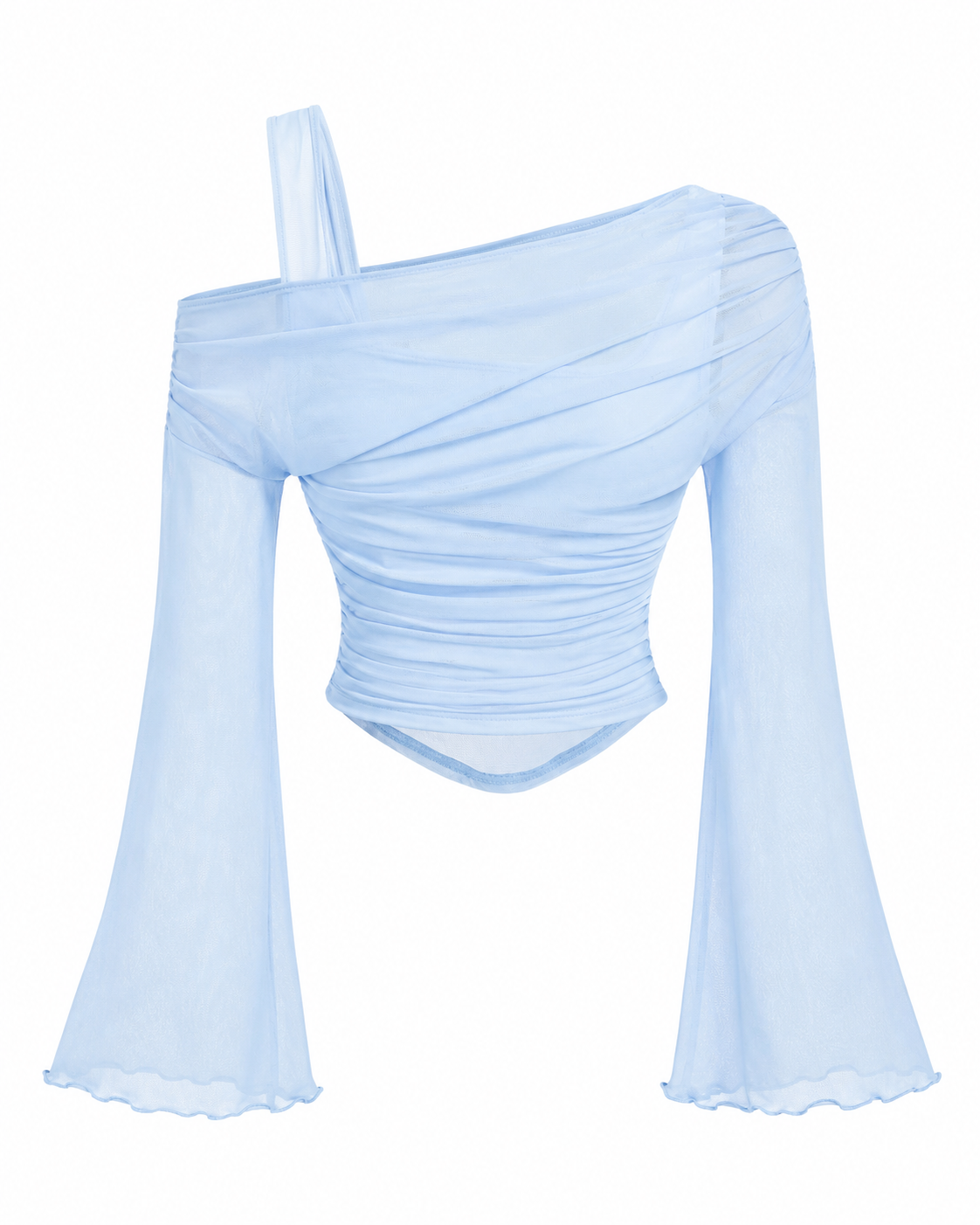 Women Sky Blue Off Shoulder Flared Sleeve Top